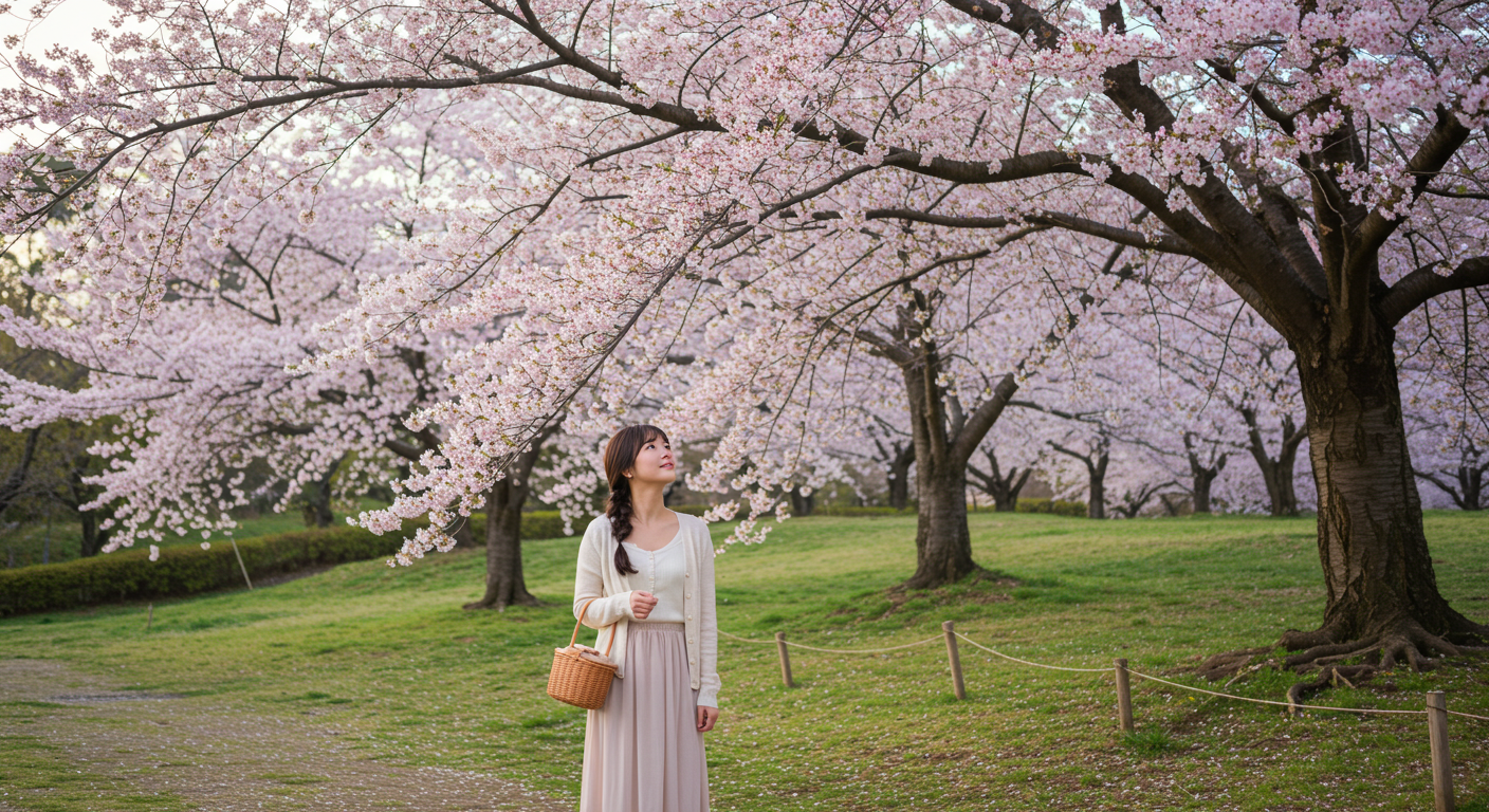 벚꽃놀이를 하는 여자