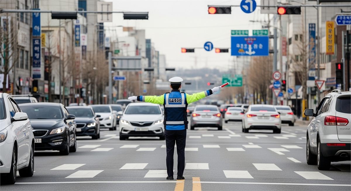 교통경찰이 교차로를 관리하는 모습