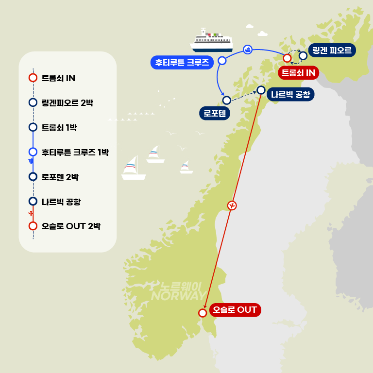 오로라 여행 추천 일정 지도
