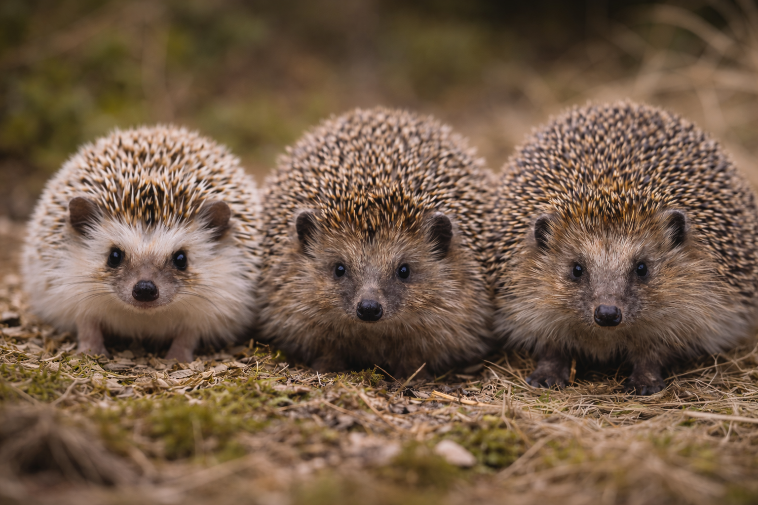 아프리카피그미고슴도치, 유럽고슴도치, 대형 고슴도치가 같이있는 이미지