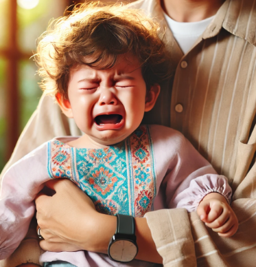 엄마 품에 안겨 낯가림때문에 우는 아기