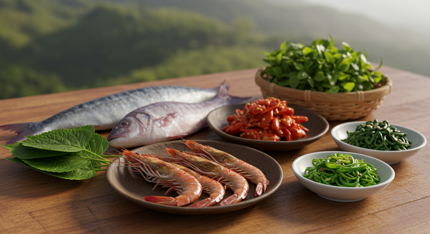 강원도 해산물, 산나물, 로컬 채소 등 신선한 식재료