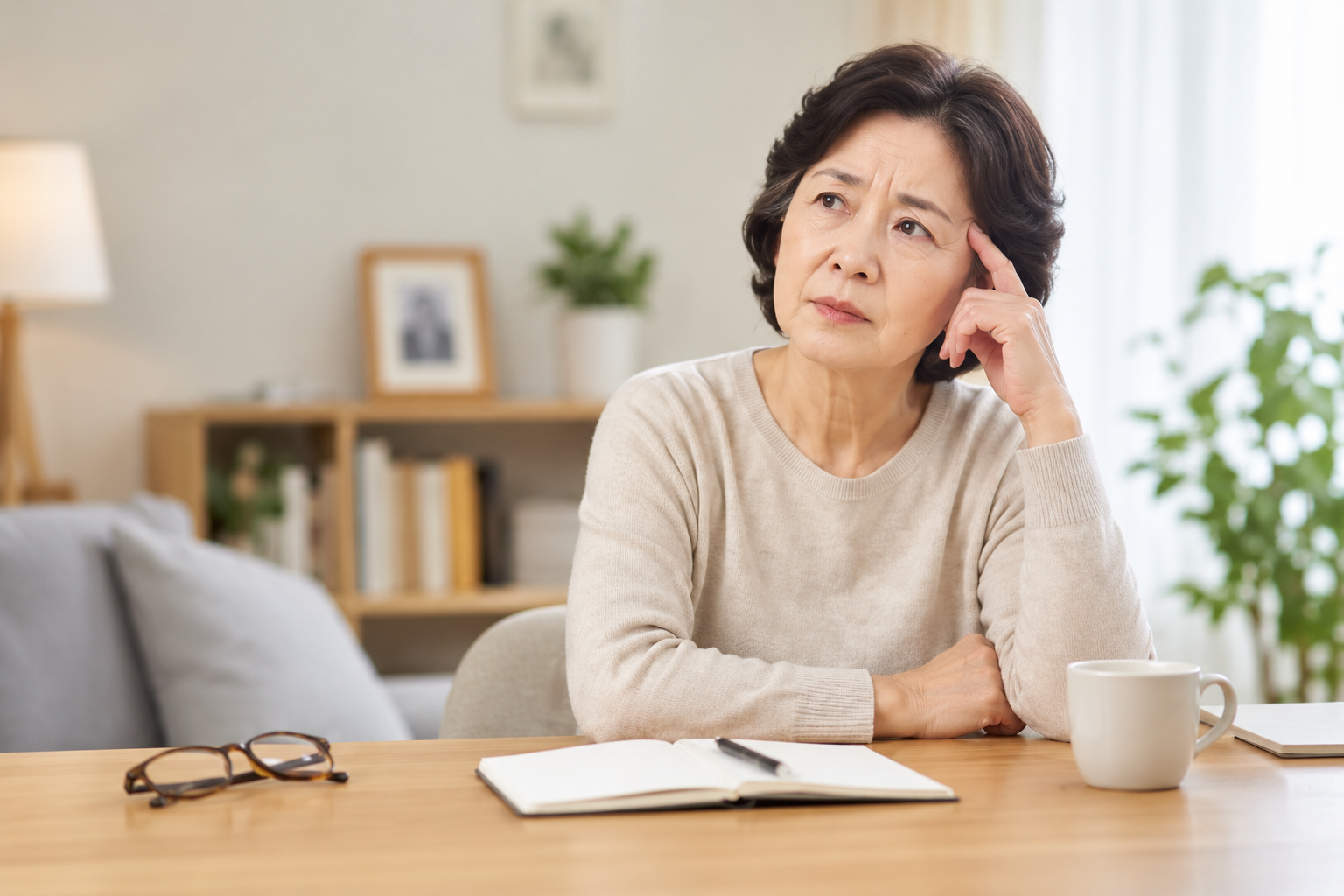 기억력 변화와 치매 초기증상의 차이를 고민하는 모습을 표현한 AI 이미지