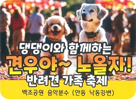 안동 백조공원 음악분수 견우야~ 노올자! 반려견 가족 축제 소개 댕댕이와 함께하는 행사 일정 시간 건강 상담