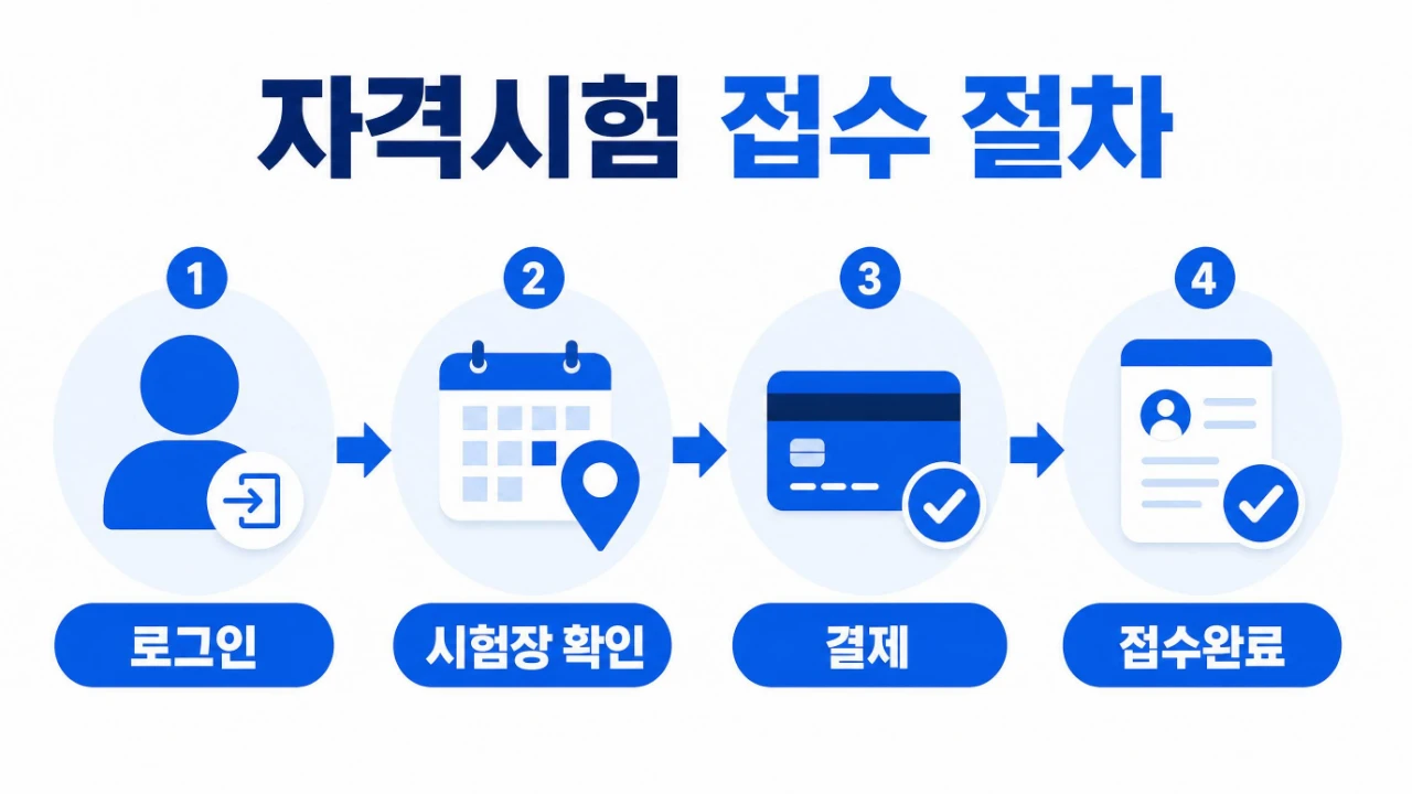 큐넷에서 기사시험 빈자리접수를 진행하는 네 단계 순서를 설명한 이미지