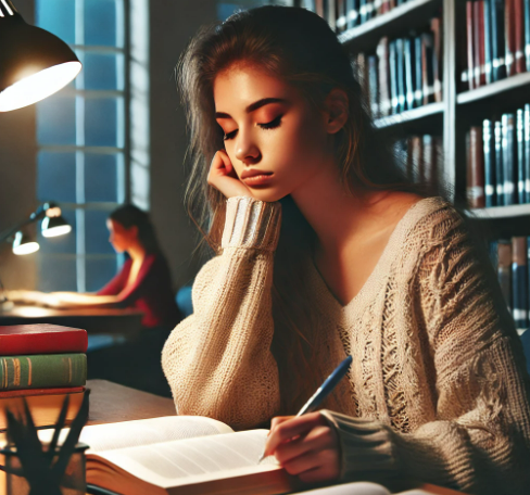 책상에 앉아있는 젊은 여성