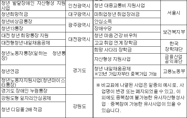 중복참여가능 사업 표 2