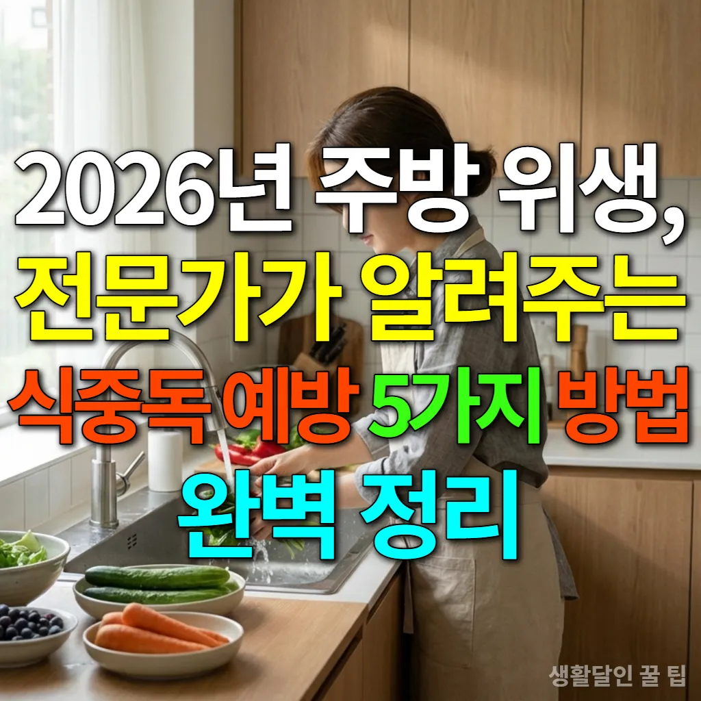 깨끗한 한국 주방에서 여성이 신선한 채소를 꼼꼼하게 씻는 모습
