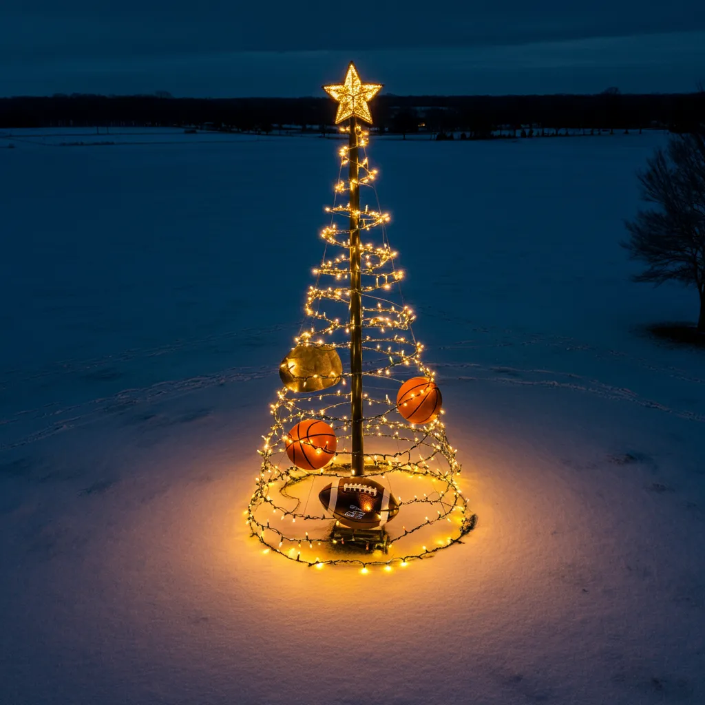 밤-눈위-크리스마스트리-조명