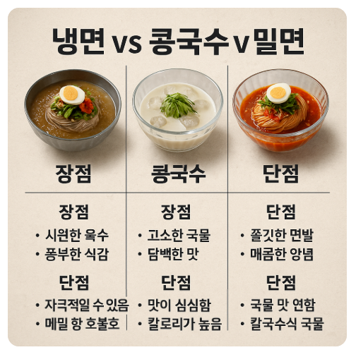 냉면 콩국수 밀면 장점과 단점 사진