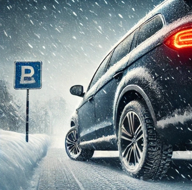 눈 세차게 내리는날의 자동차