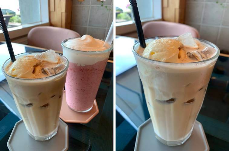 아이스크림이 올라간 캐러맬마키아토