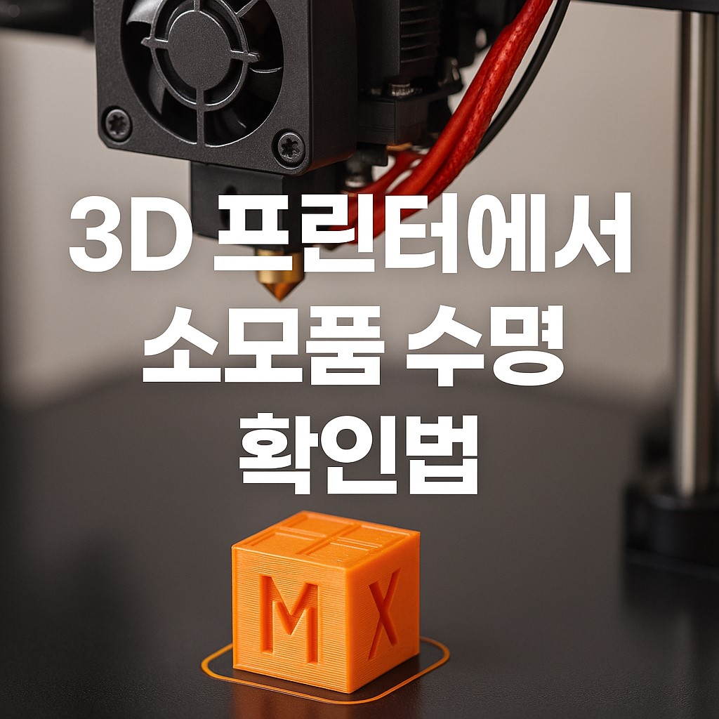 3D 프린터에서 노즐과 벨트를 점검하는 장면