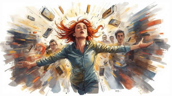 ESTP의 강박은 자극과 속도 속에서 감정과 고요를 회피하려는 방식으로 나타납니다. 하지만 멈추는 연습 없이는 내면의 불안을 직면할 수 없습니다에 관한 그림