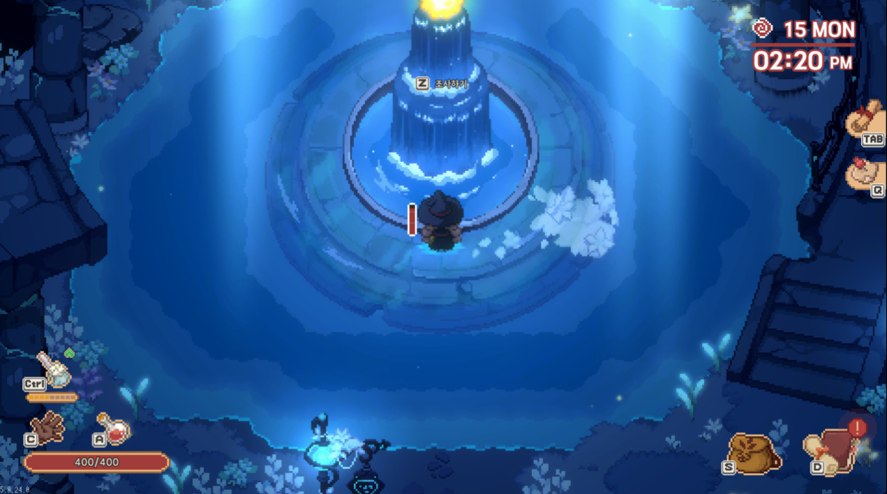 별무리 동굴 중층 내부에 있는 낮과 밤의 물보라