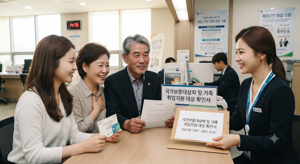 국가보훈대상자와 그 가족까지 취업지원혜택을 받고 기뻐하는 모습