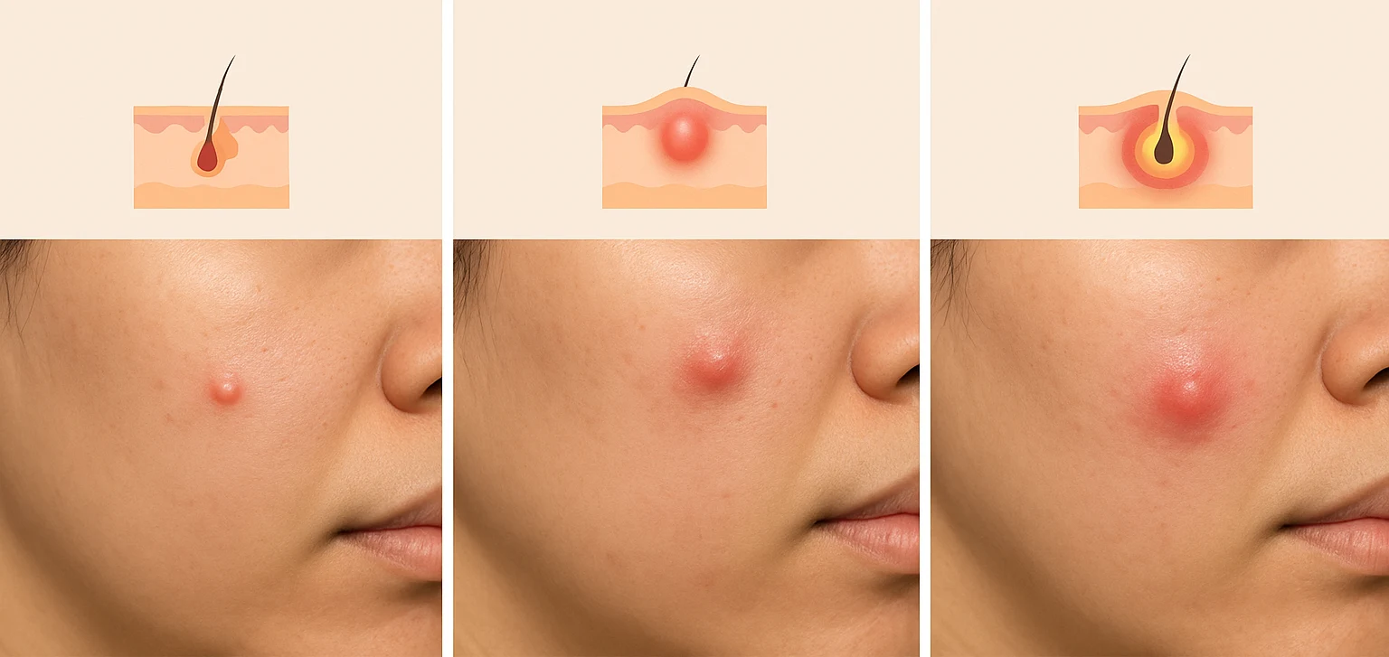 여드름·뾰루지·종기를 위치, 크기로 비교