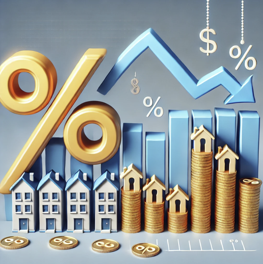 금리 인하와 부동산 가격의 상관 관계를 연상하는 이미지