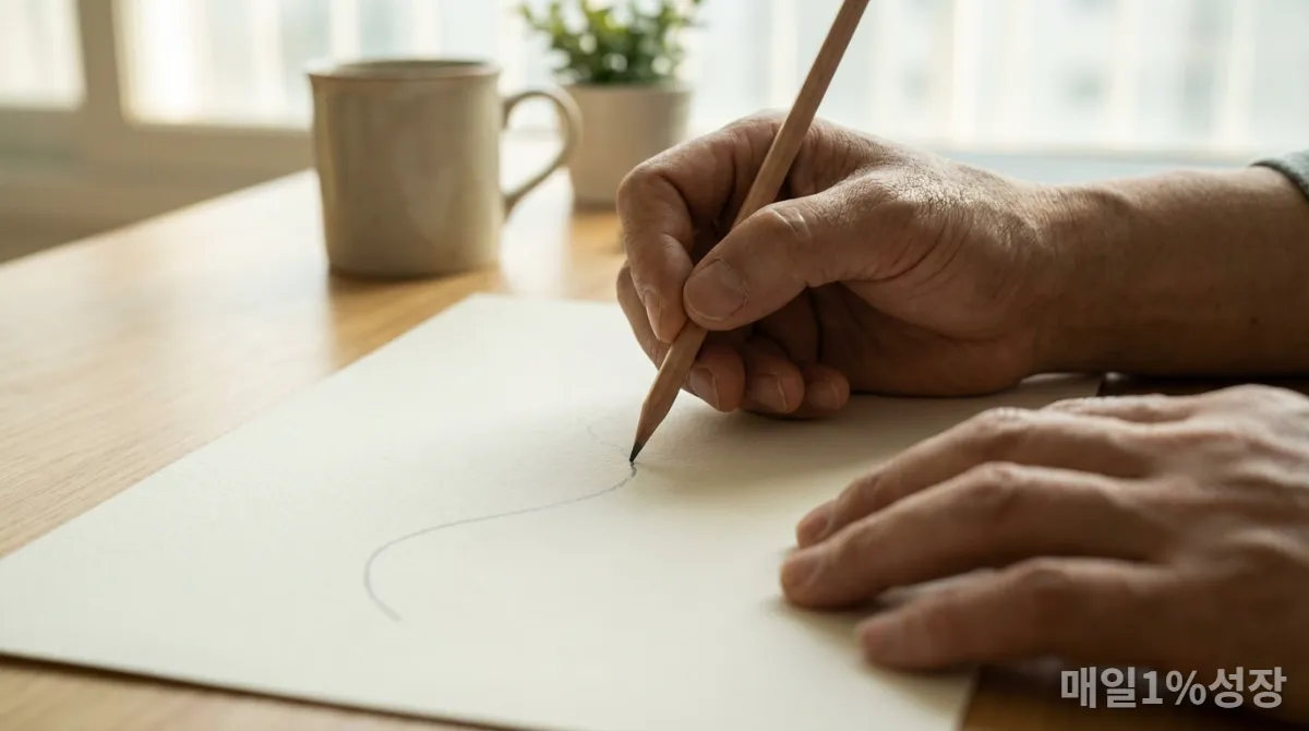 종이에 첫 선을 그리는 손