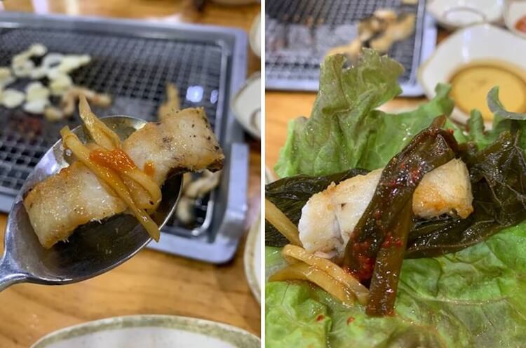 깻입지, 파김치, 생강 버무린 소스