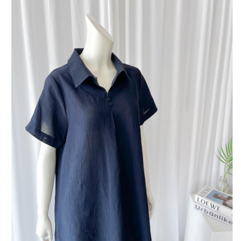 여성 여름 풍기인견원피스 카라 반팔 크리즈인견 단색원피스