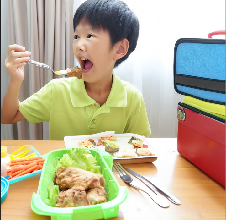 만족스러운 식사를 하는 학생(made by Bing)