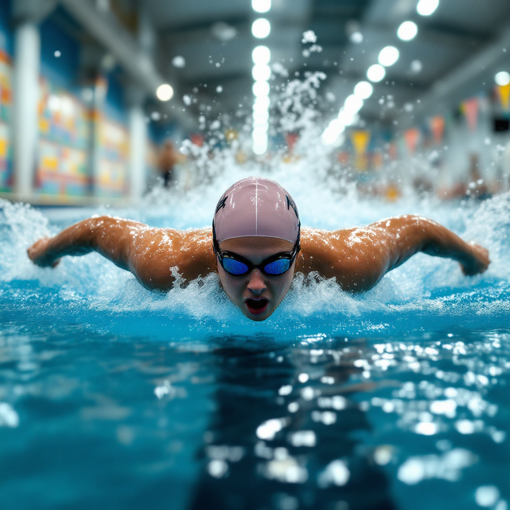 접영하는 여자수영선수