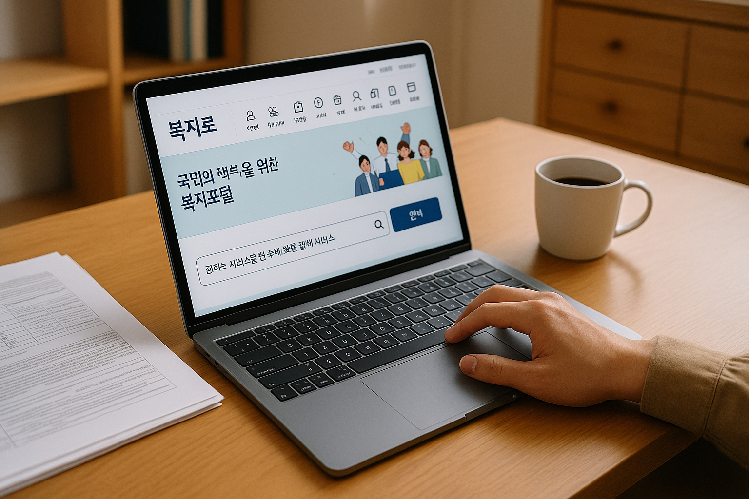 복지로 웹사이트를 노트북으로 조회 중인 장면