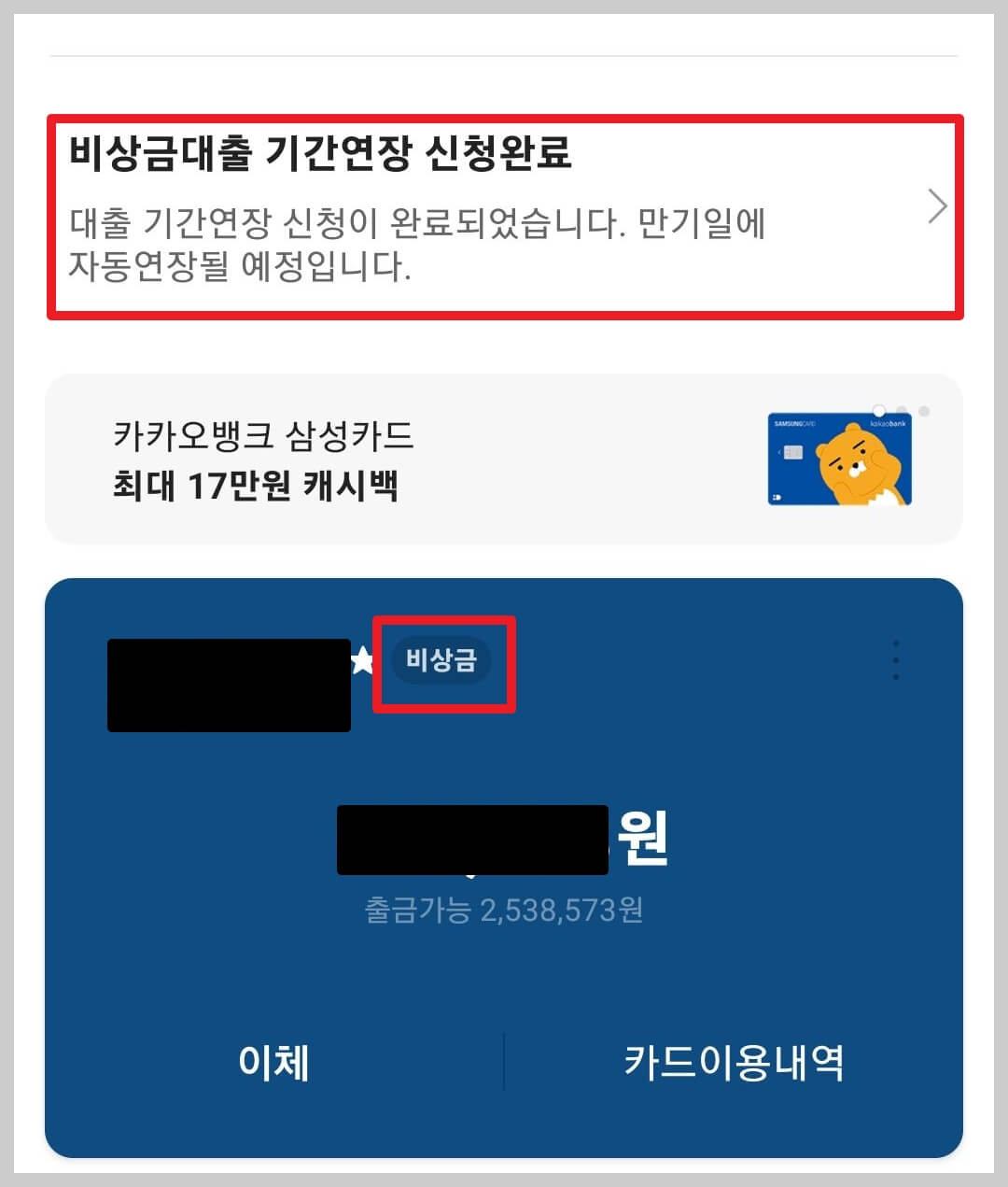 비상금대출 기간연장 신청완료