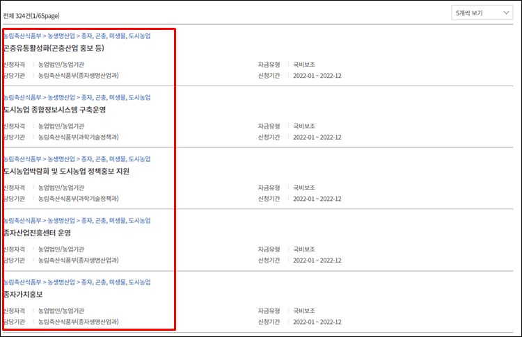 맞춤형농식품사업-목록