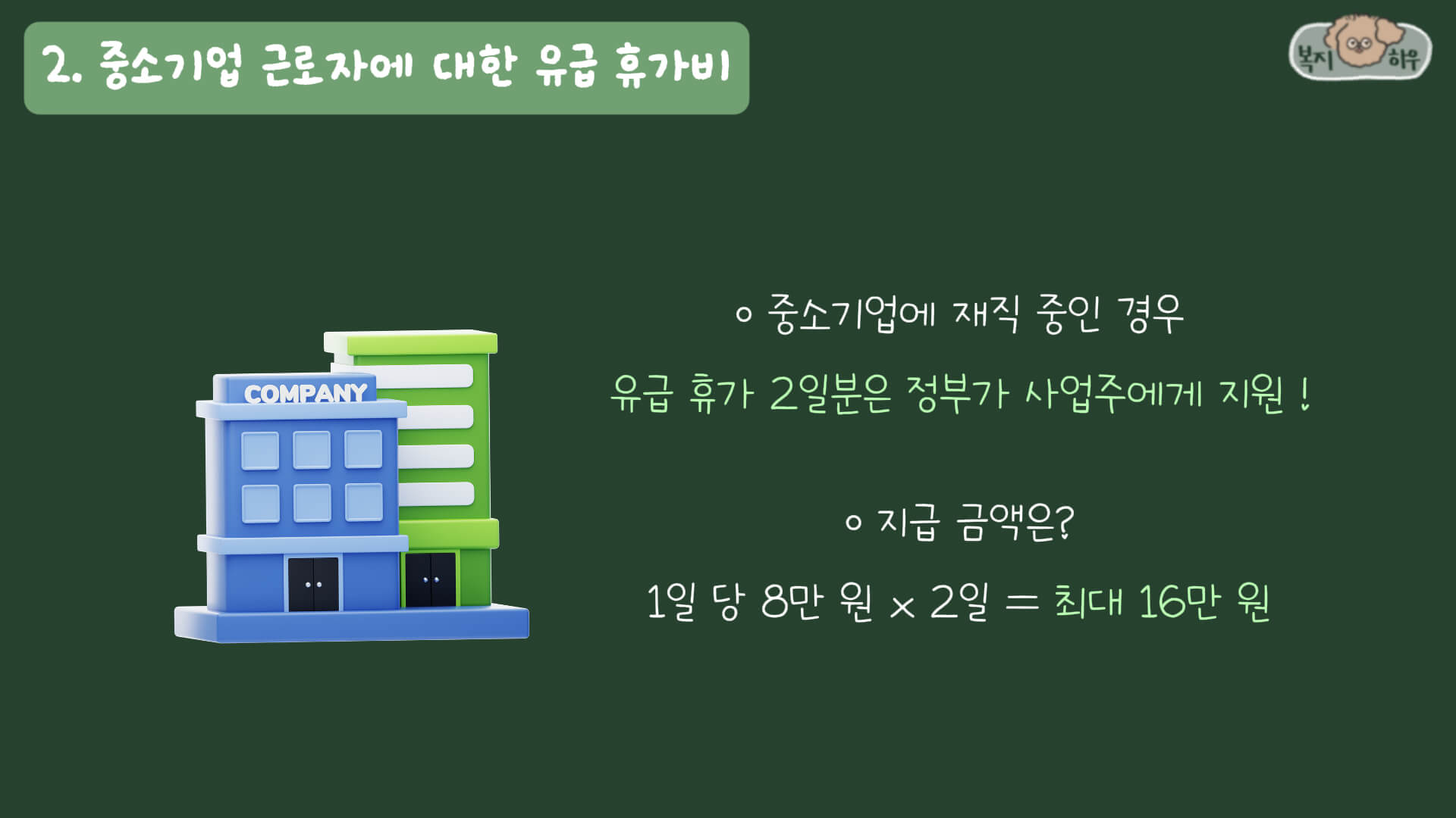 난임 치료 휴가 대상 중 중소기업 근로자는 유급 휴가 2일분을 모두 정부가 사업주에게 지원한다.