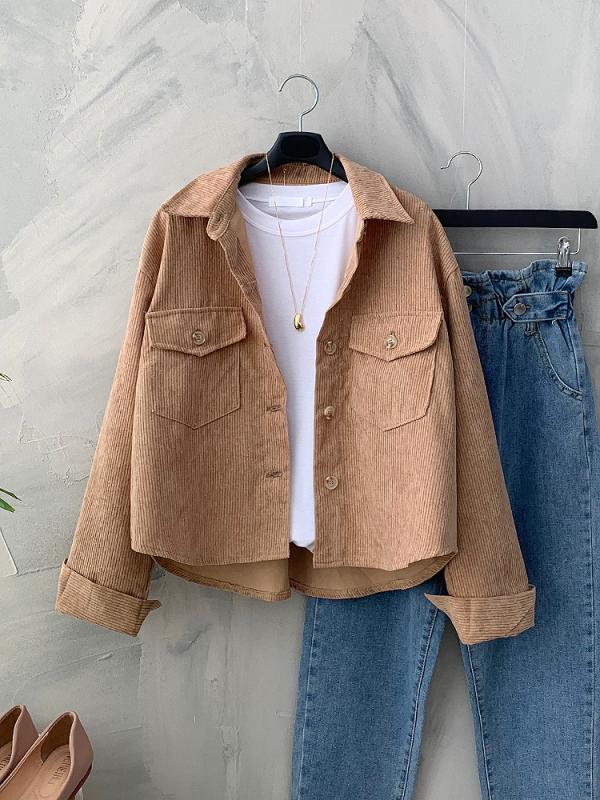 플랩 버튼 포켓 코듀로이 셔츠 남방