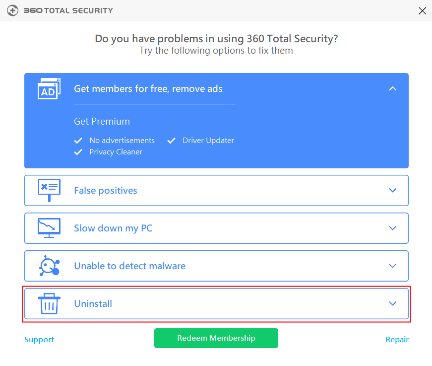 360 total security uninstall