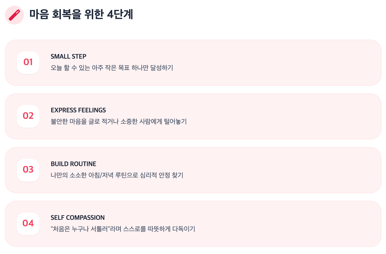 마음 회복을 위한 4단계 설명
