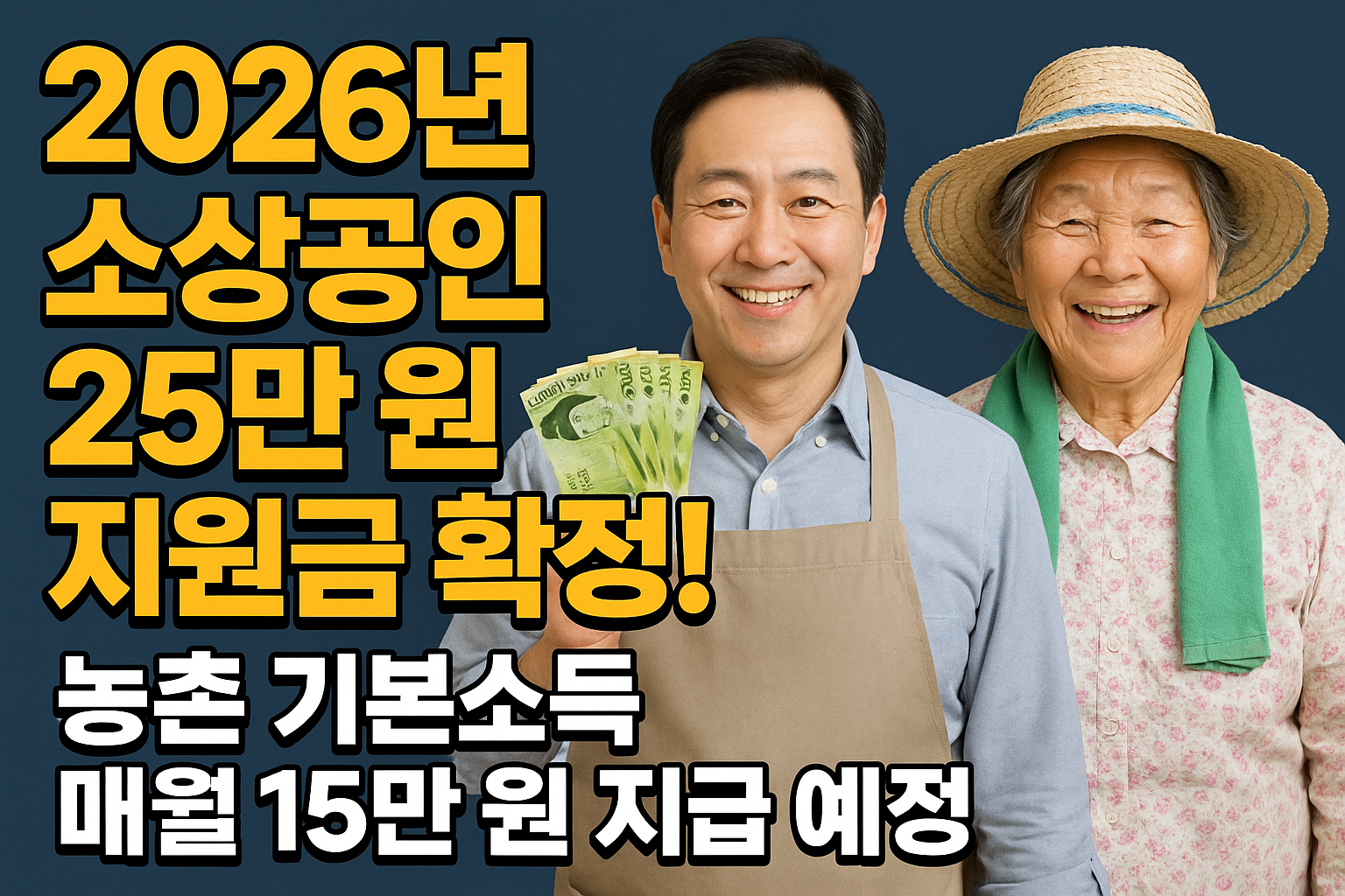 2026년 소상공인 25만 원 지원금 확정! 농촌 기본소득 매월 15만 원 지급 예정