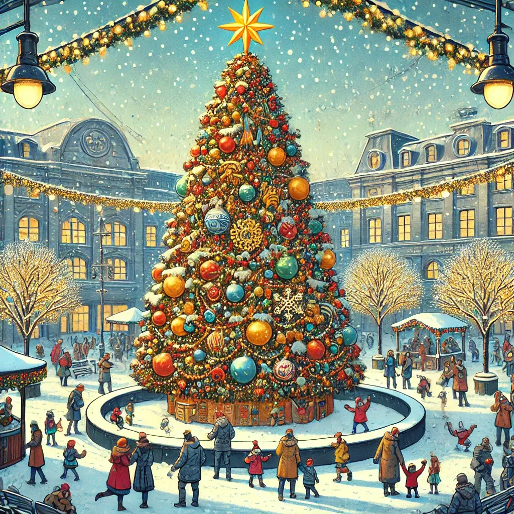 전통적인 거실에 장식된 크리스마스 PE트리와 선물 상자