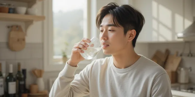 아침 공복에 유산균을 챙겨 먹는 장기 복용자의 일상 모습