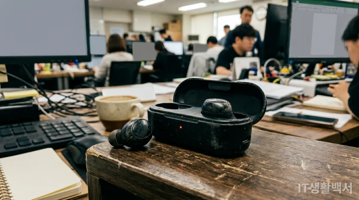 배터리가 부족한 저가형 무선 이어폰과 충전 케이스