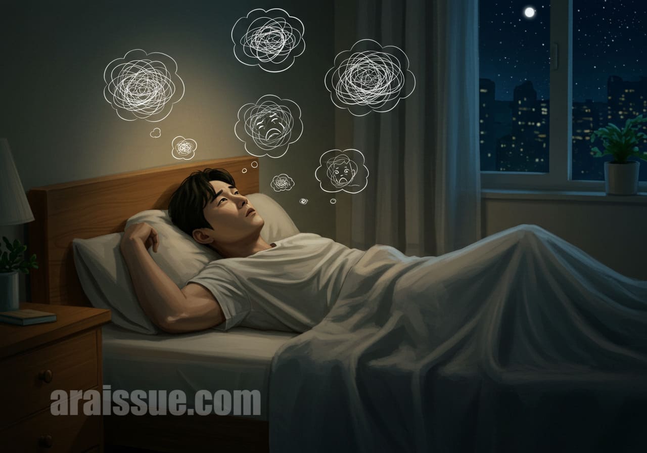 불안과 스트레스로 잠 못 이루는 중년 남성