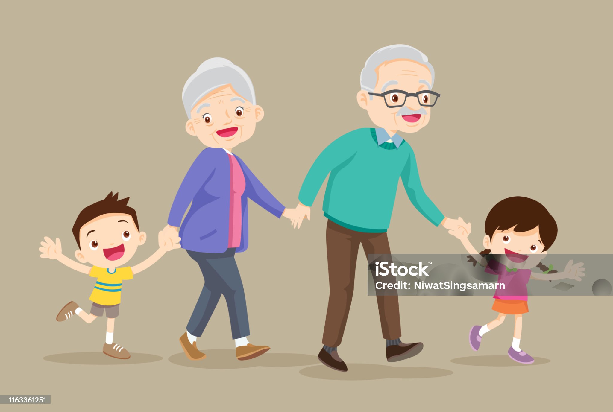 어린이집에 조부모와 등하원하는 어린이