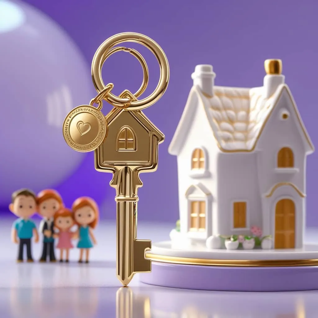 상속세 개편: 재산(집)의 소유권이 가족에게 넘어가고&amp;#44; 세금(₩)이 따른다는 것을 상징적으로 나타낸 이미지.