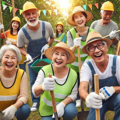 노인 일자리에 참여하며 즐거워하는 모습