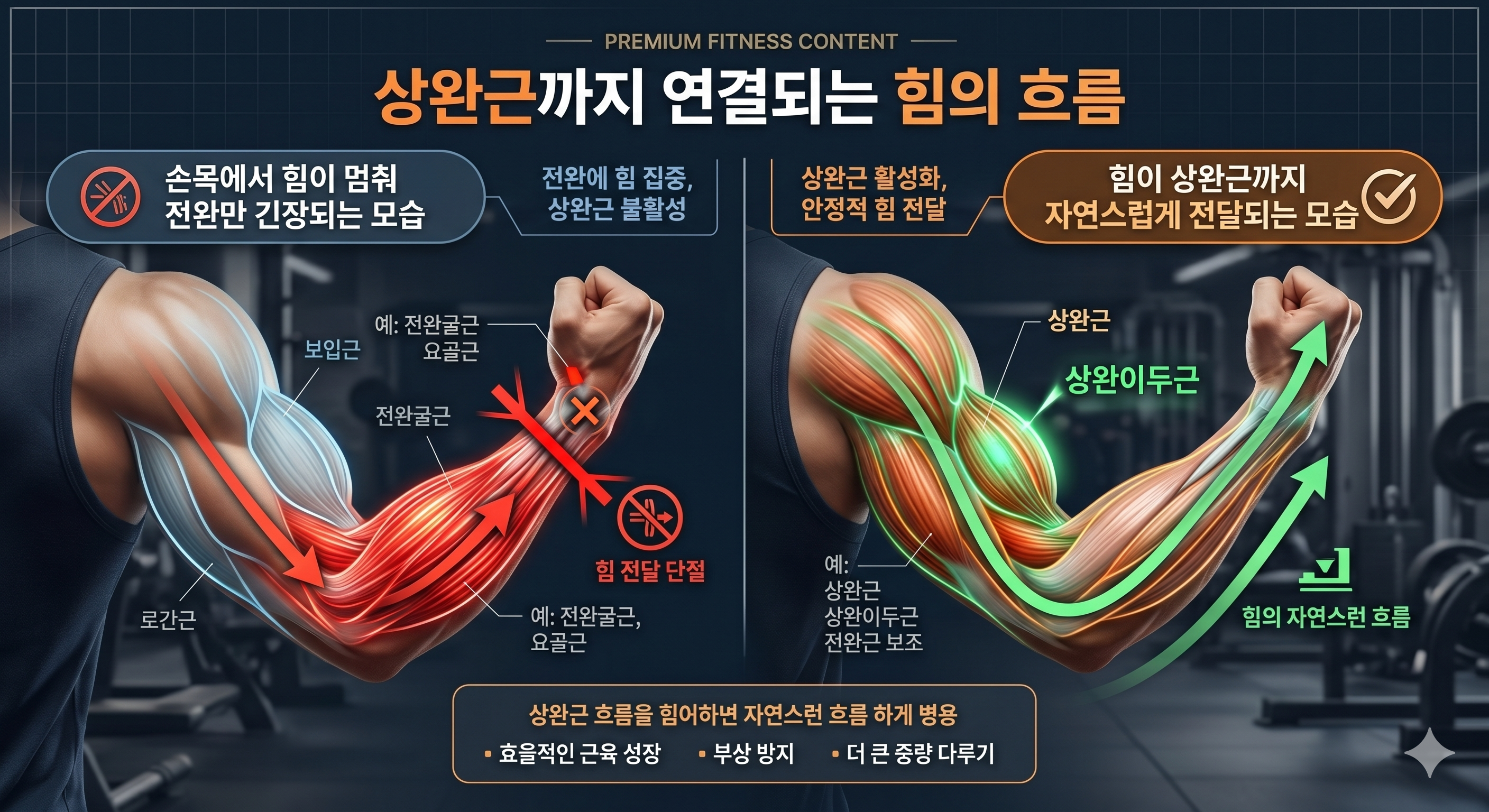 상완근까지 연결되는 힘의 흐름