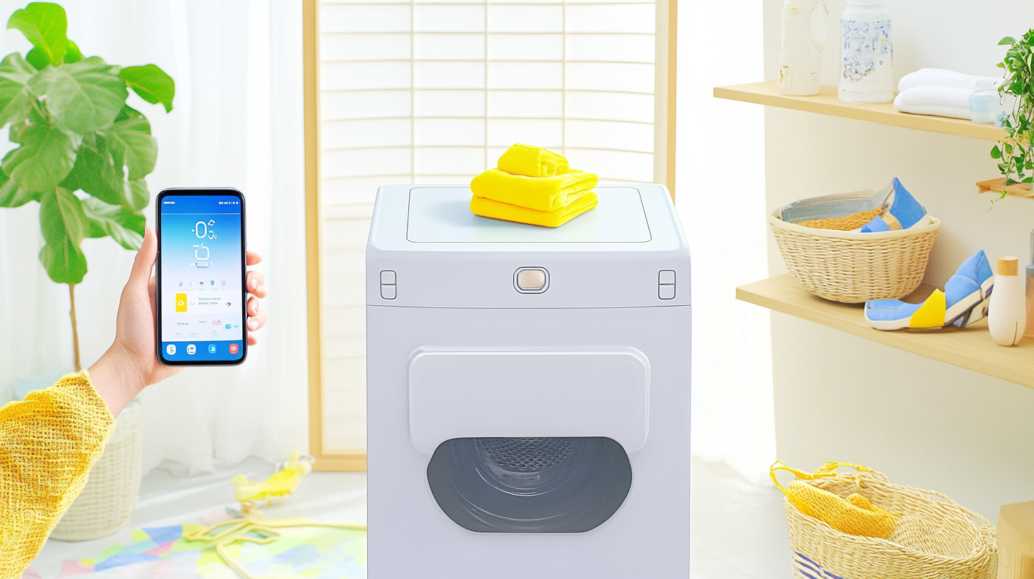 사용자가 스마트폰 앱을 통해 삼성 세탁기를 제어하며 스마트 기술의 혁신을 경험합니다.