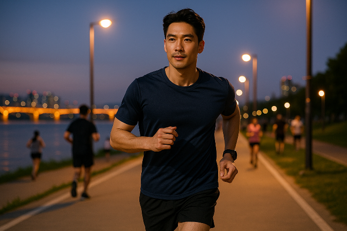 한강에 저녁에 러닝을 하는 러너