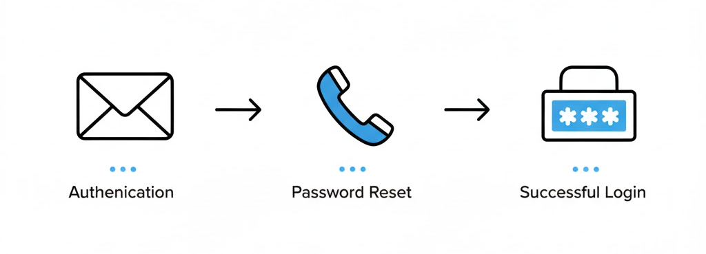 트위터 계정 잠김 상태에서 이메일&middot;전화 인증 또는 비밀번호 변경으로 복구하는 과정을 보여주는 그래픽
