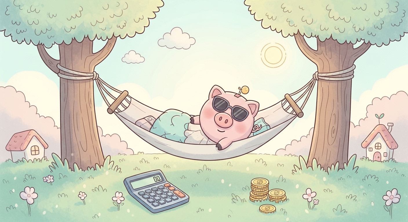 조기 은퇴 자금 계산법과 4%의 법칙을 시각화한 파스텔톤 일러스트로 파이어족의 경제적 자유를 상징