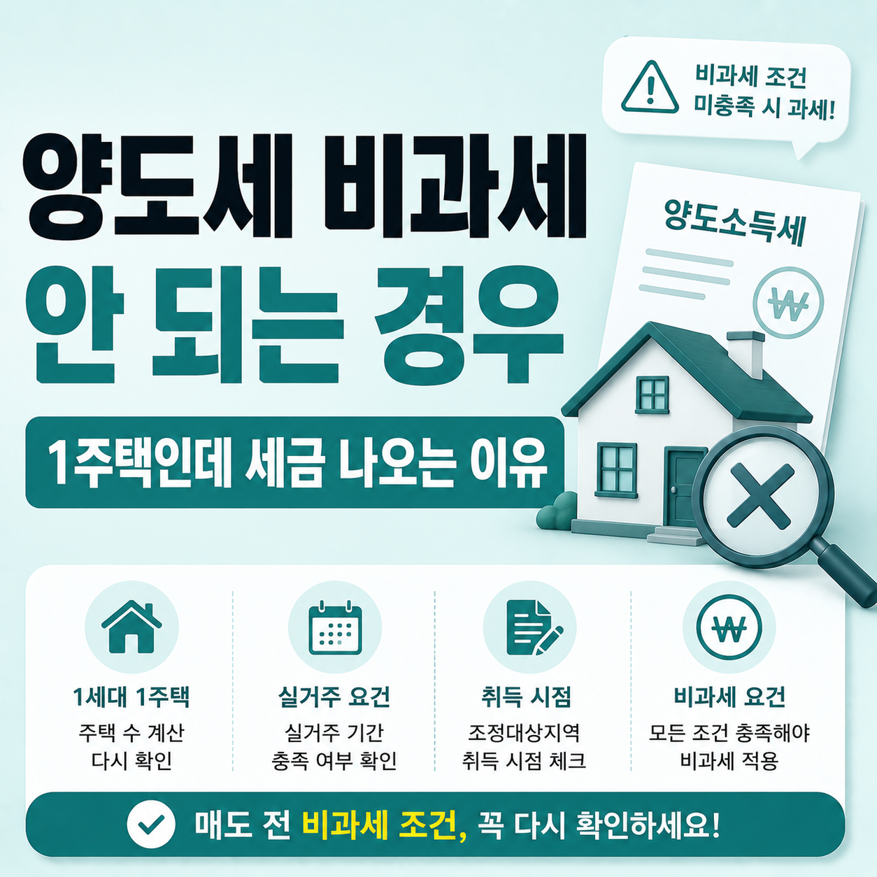 양도세 비과세 안 되는 경우 매도 전 조건 확인 기준