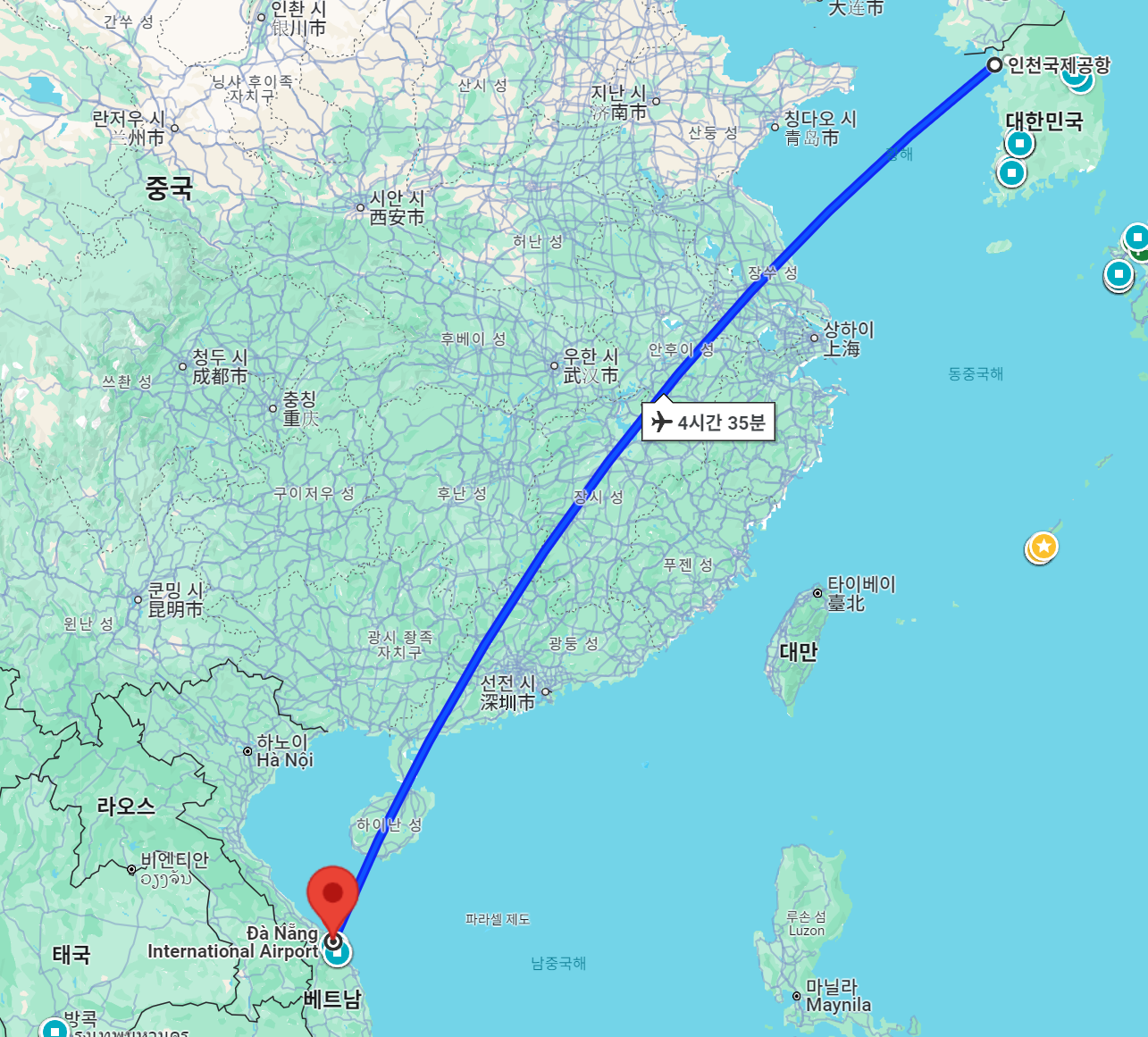 인천공항 다낭공항 구글 지도