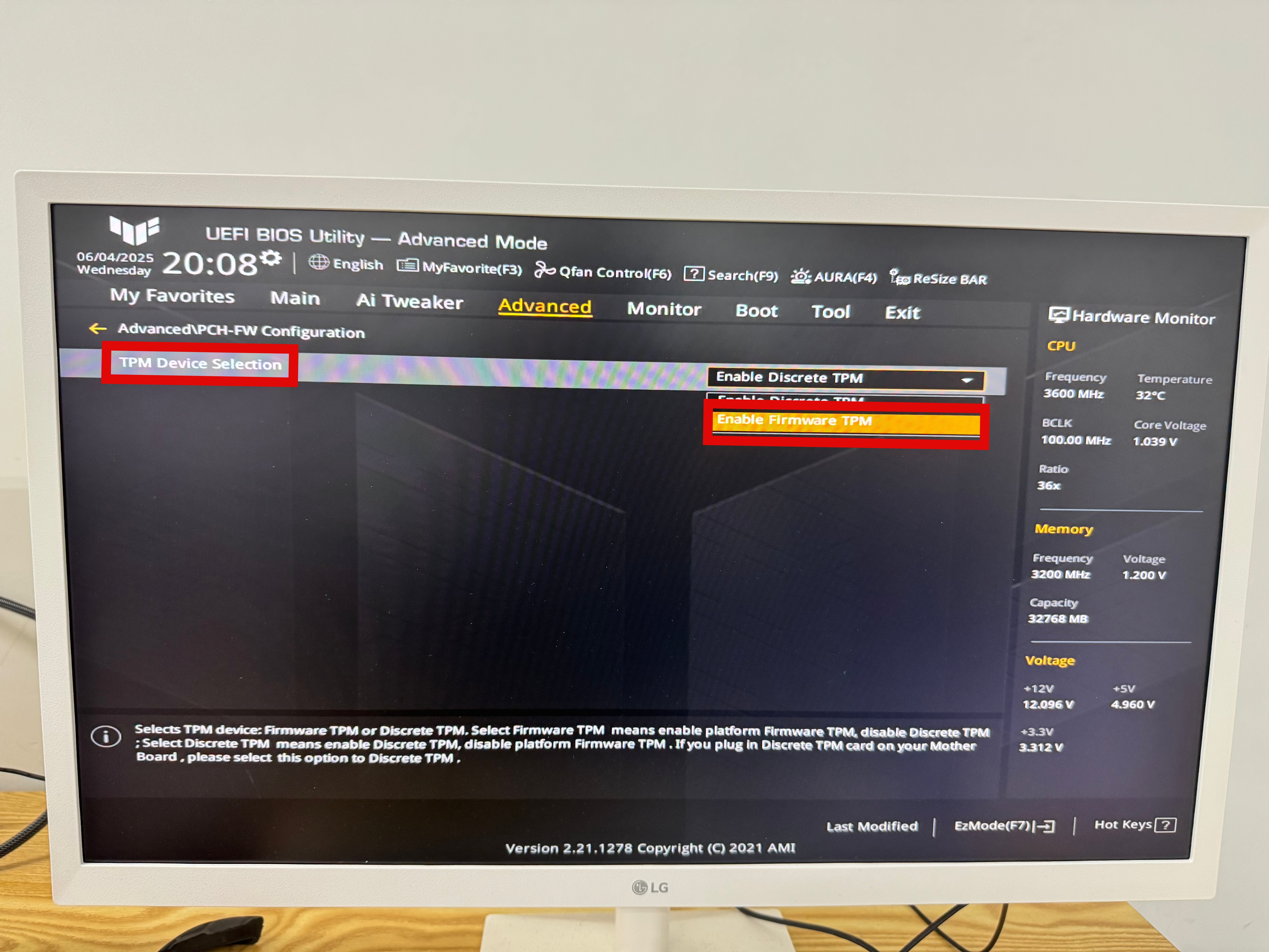 ASUS 메인보드 Enable Firmware TPM